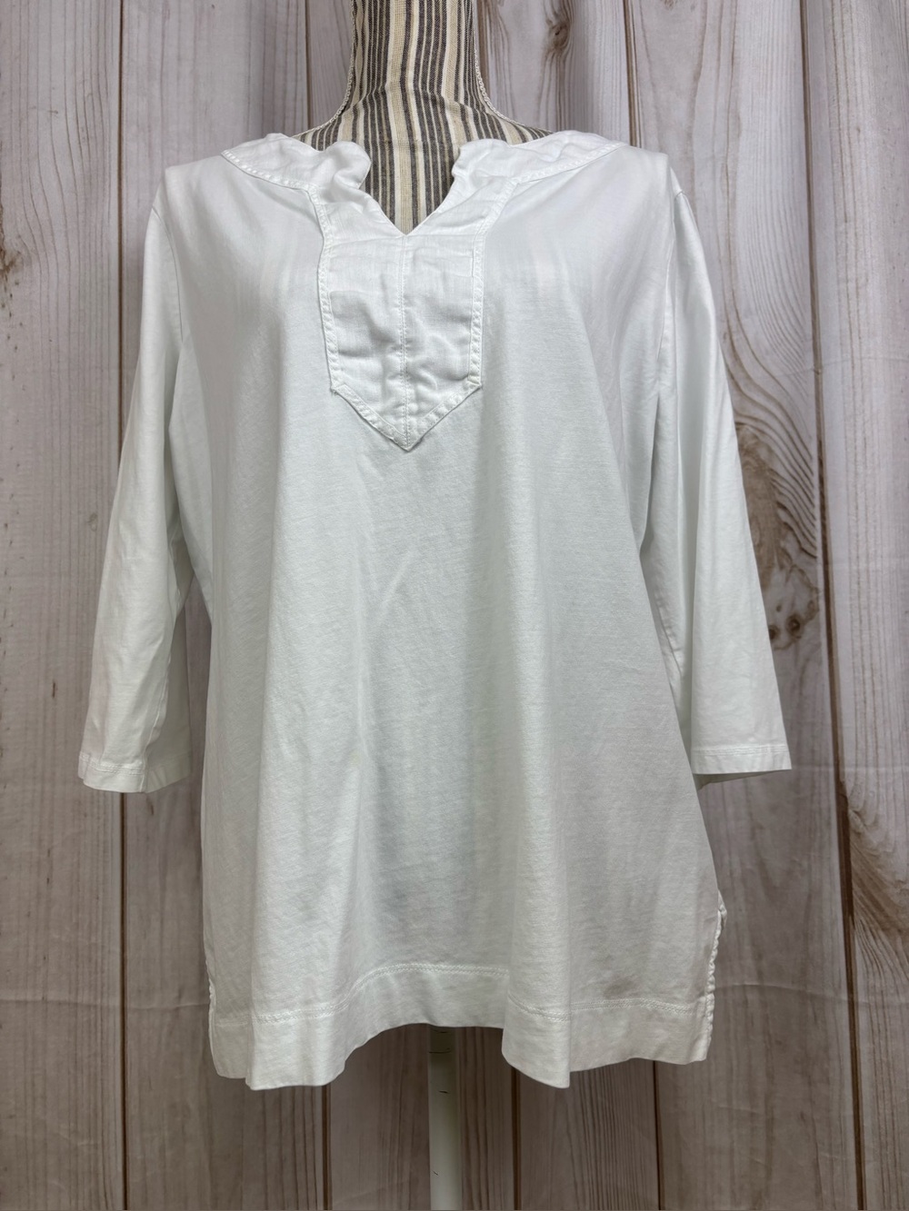 Lauren Ralph Lauren V-Neck Tunic Lightweight Three-Quarter Sleeves White Sz 1X